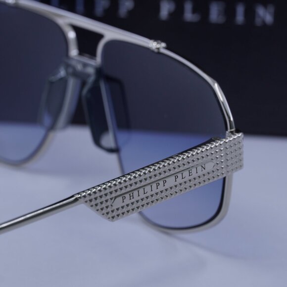 Philipp Plein SPP106M 0579 Aviator Sunglasses – Palladium/Blue - Picture 6 of 12